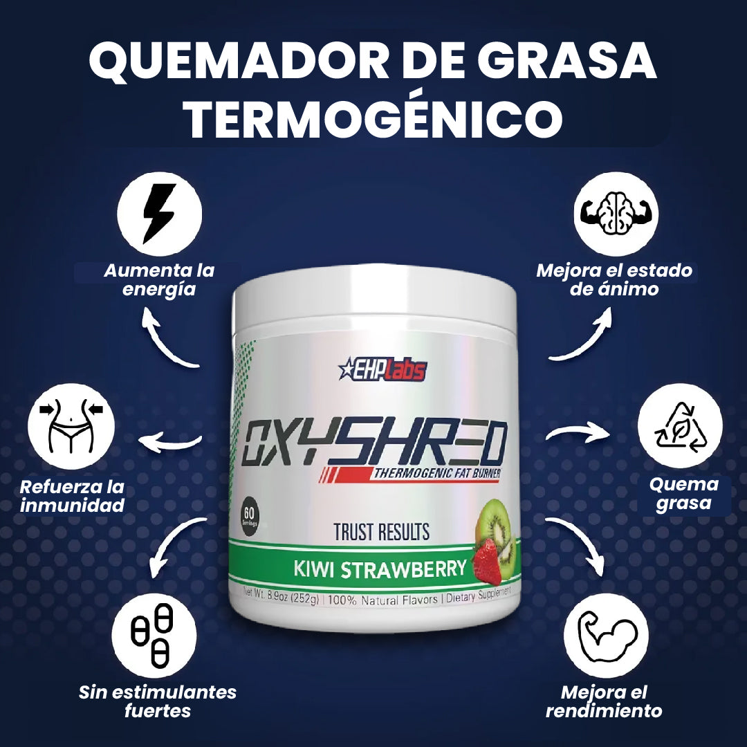 SUPLEMENTO OXYSHRED EN POLVO TERMOGÉNICO – FÓRMULA 2 EN 1 PRE ENTRENO Y ADELGAZANTE
