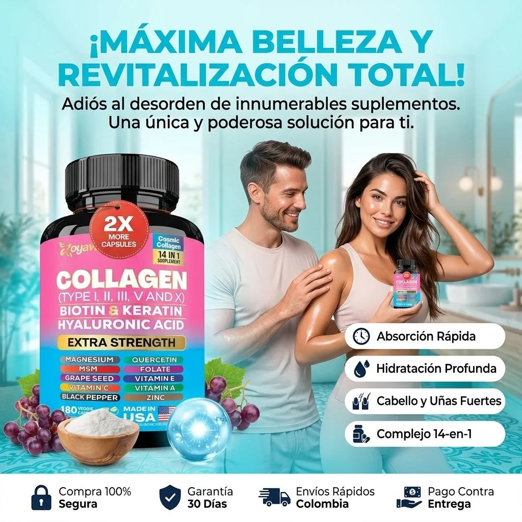 COMPLEJO DE VITAMINAS 14 EN 1 COLÁGENO, BIOTINA, ÁCIDO HIALURÓNICO Y MÁS