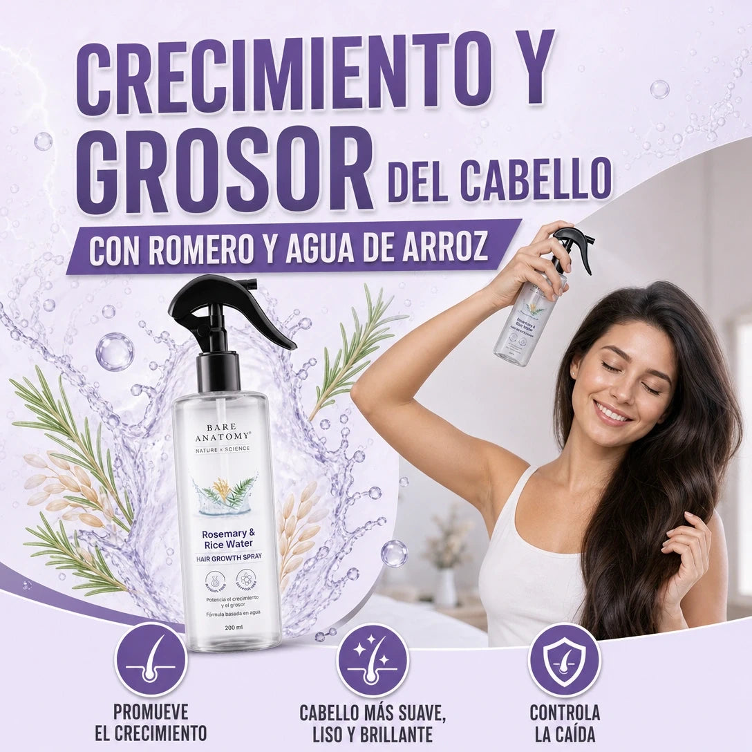 AGUA DE ROMERO Y ARROZ PARA EL CRECIMIENTO Y GROSOR DEL CABELLO