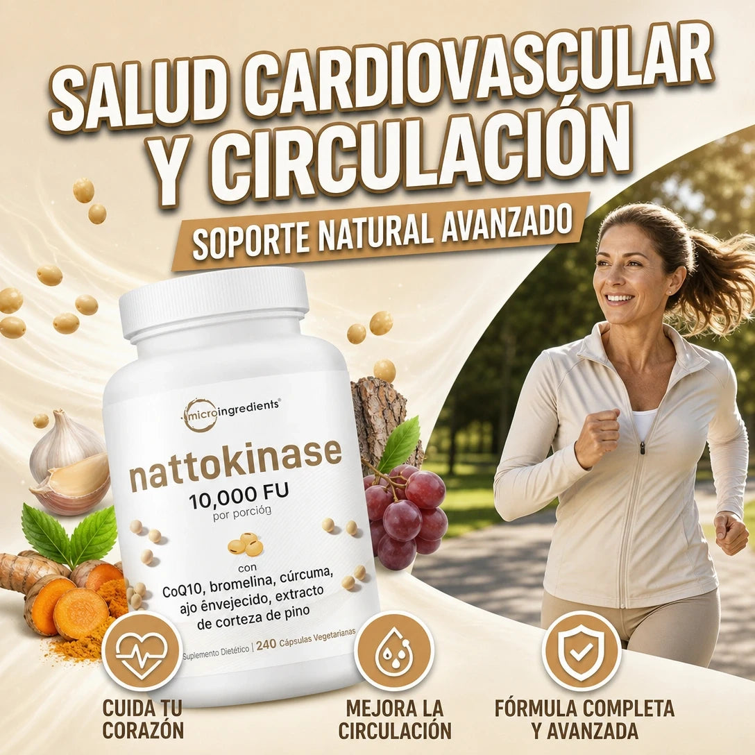NATTOKINASE CÁPSULAS CoQ10, CÚRCUMA Y AJO DESINFLAMACIÓN Y VITALIDAD