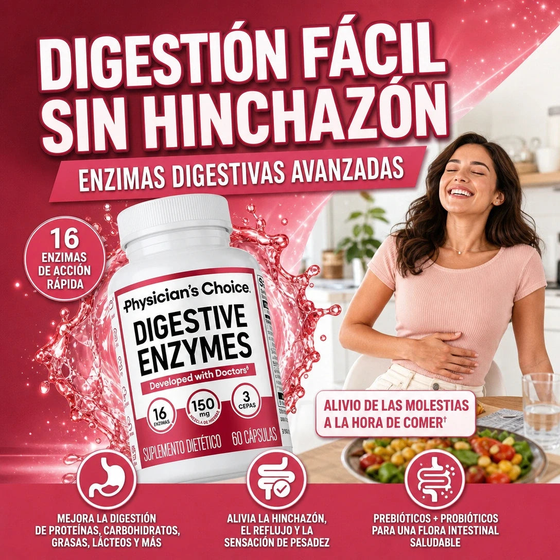 ENZIMAS DIGESTIVAS CON PRE Y PROBIOTICOS MÁXIMA SALUD DIGESTIVA ADIÓS HINCHAZÓN