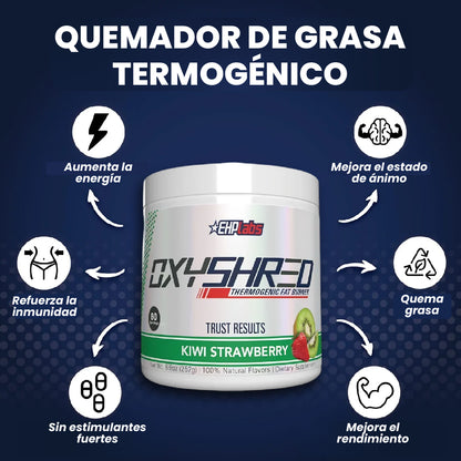 SUPLEMENTO OXYSHRED EN POLVO TERMOGÉNICO – FÓRMULA 2 EN 1 PRE ENTRENO Y ADELGAZANTE