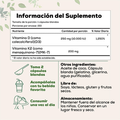 VITAMINA D3 + K2 (MK-7) – FÓRMULA 2 EN 1 PARA TU SALUD ÓSEA Y CARDIOVASCULAR