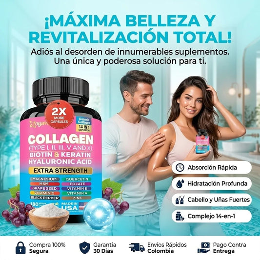 COMPLEJO DE VITAMINAS 14 EN 1 COLÁGENO, BIOTINA, ÁCIDO HIALURÓNICO Y MÁS