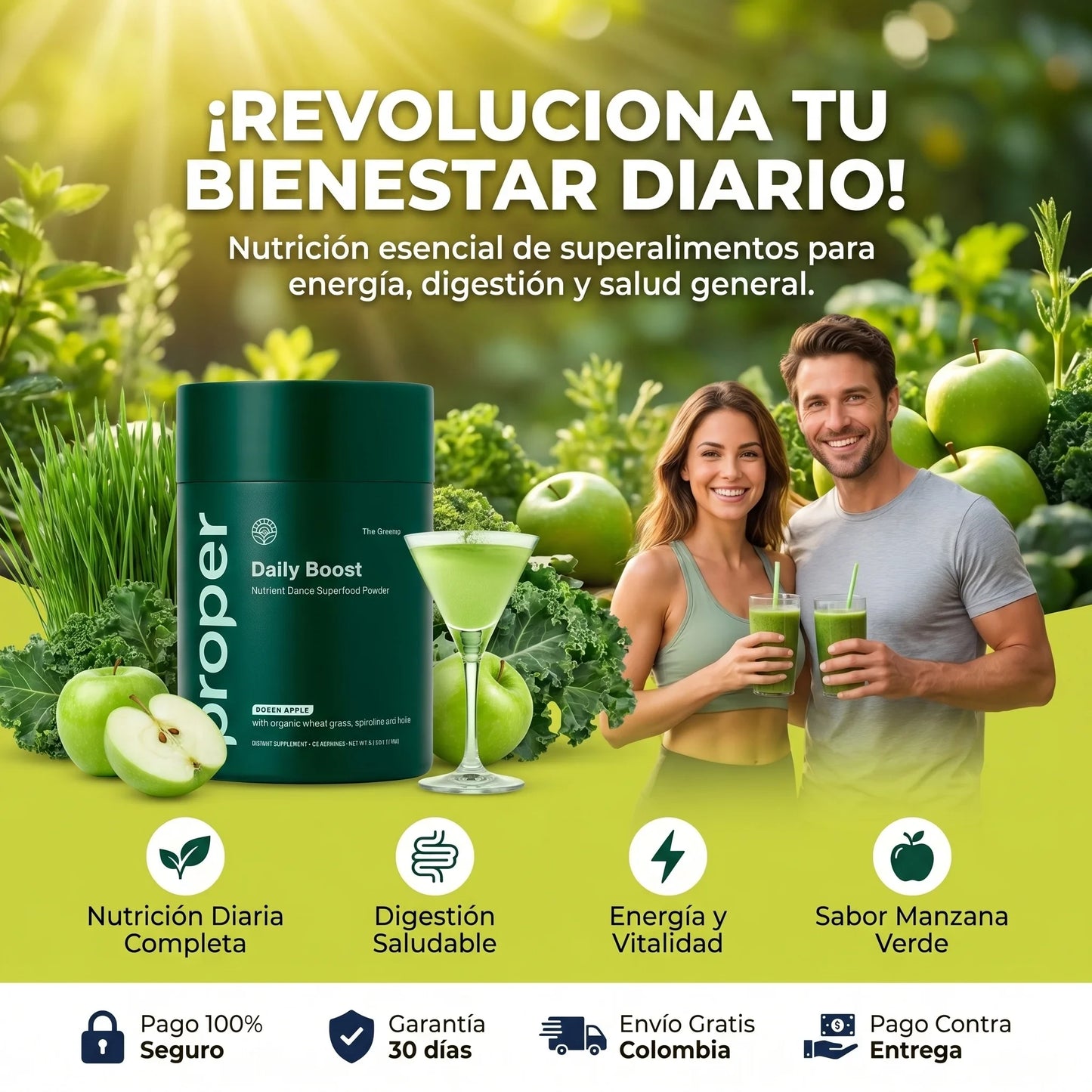 PROPER GREENS SUPLEMENTO DE SUPERALIMENTOS PARA MÁXIMO BIENESTAR