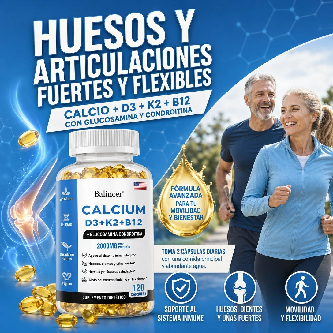CALCIO + VITAMINA D3, K2 Y B12 MEJORA LA SALUD OSTEOMUSCULAR