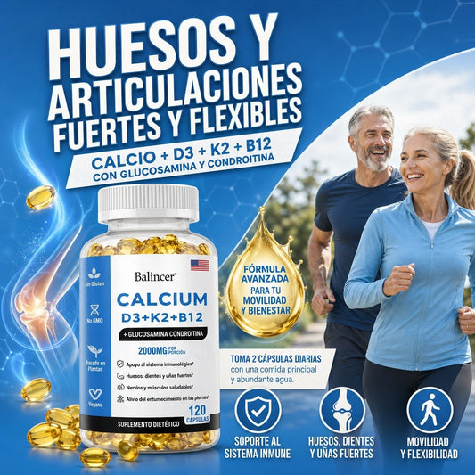 CALCIO + VITAMINA D3, K2 Y B12 MEJORA LA SALUD OSTEOMUSCULAR