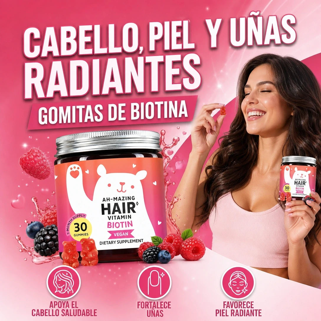 AH-MAZING GOMITAS DE BIOTINA PARA MÁXIMO CRECIMIENTO DE CABELLO Y UÑAS