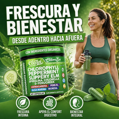 CÁPSULAS DE CLOROFILA MENTA Y ALGA MARINA EQUILIBRIO NATURAL DEL PH FEMENINO