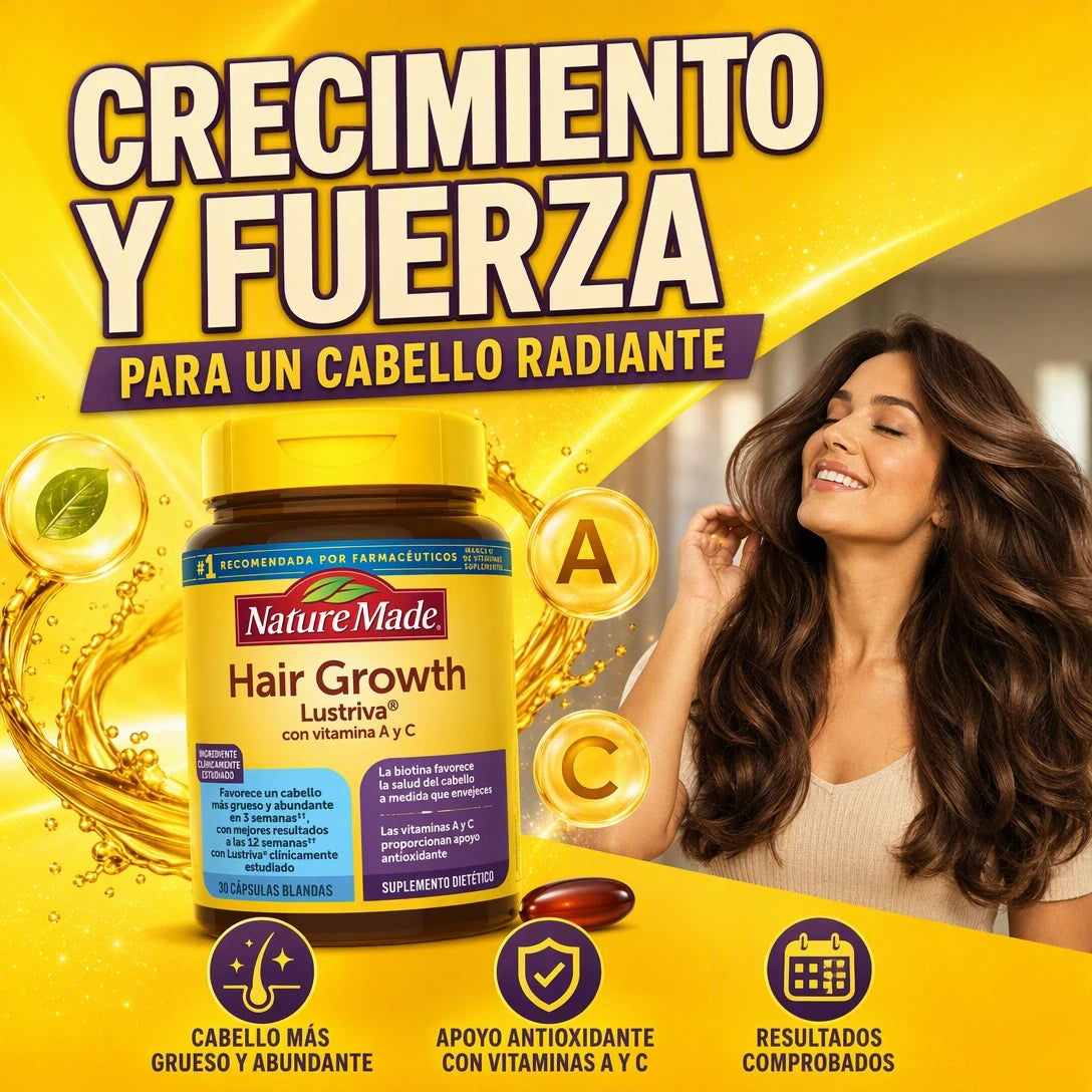 CÁPSULAS LUSTRIVA VITAMINA A Y C PARA EL CRECIMIENTO DEL CABELLO